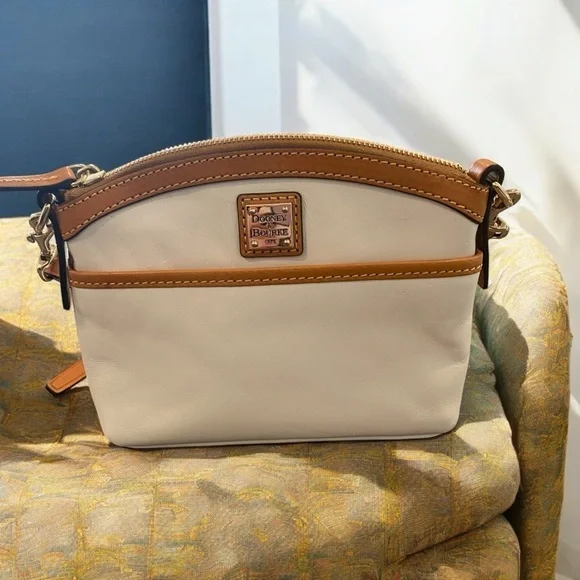 Dooney & Bourke white Italian leather crossbody with tan trim - like new - Picture 3 of 13